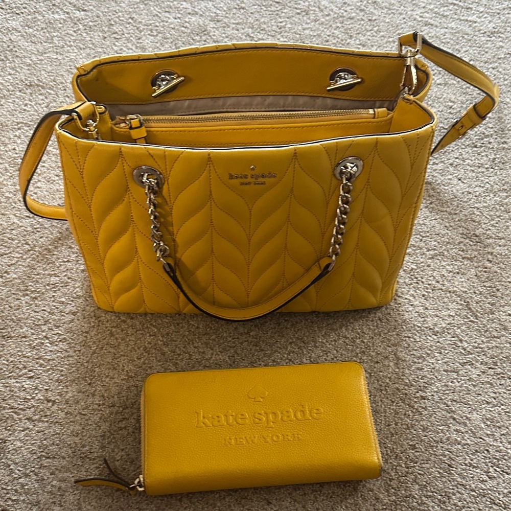 Briar Lane Kate Spade Mustard Quilted satchel and matching wallet Great cond